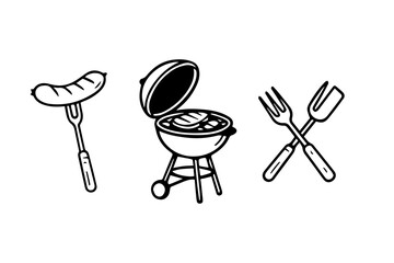 Summer BBQ Icons, BBQ Illustration, BBQ Vectors, Barbeque Icon, Bar-B-Que Vector, Summer Grilling, Grilling Icons, Meat Grilling, Vector Illustration Background