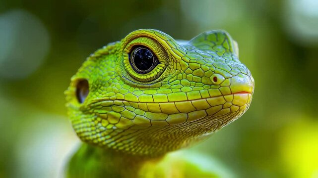 Vibrant Green Lizard Close-Up Majestic Reptile Portrait in Lush Nature