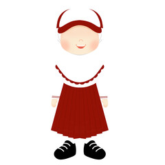 Happy Muslim Schoolgirl in Red and White Uniform with Hijab and Cap - Ideal for Education and Children's Concepts