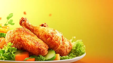 Crispy fried chicken with fresh vegetables.