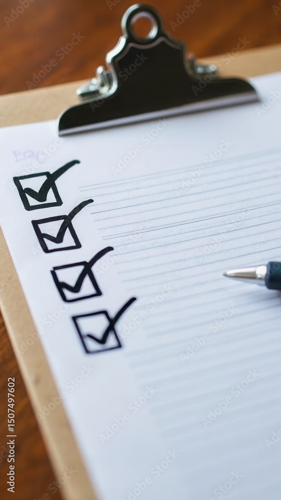 Poster marked checklist on a clipboard..