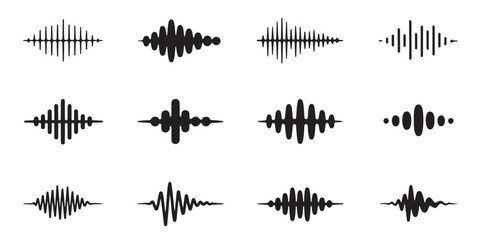 Sound Waves Icon Set | Audio Waveform Symbols | Vector Line Icons.