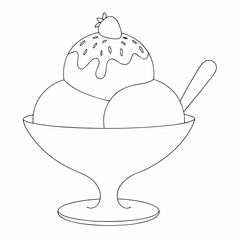 Obraz premium Ice cream dessert coloring page simple and minimal line art illustration on white background