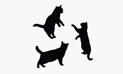 Jumping and Standing Cat Silhouette