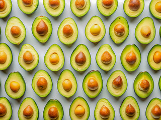 Vibrant Avocado Halves. Fresh, Healthy Seamless Pattern. Delicious food background