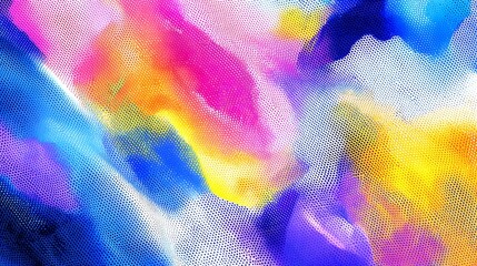 Obraz premium Bright abstract halftone glitch texture with vibrant multicolor paint strokes.