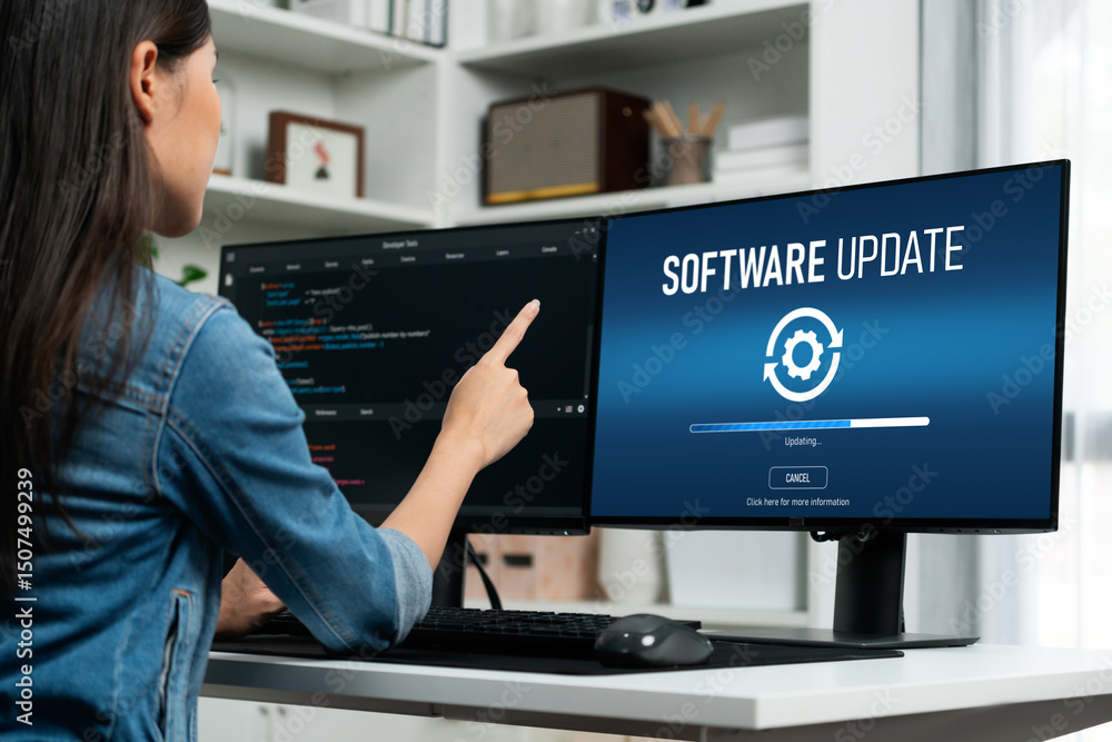 Poster software update on computer for brisk version of device software upgrade
