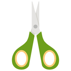 PNG. Vibrant Green and Yellow Scissors - Essential School Supply for Children's Crafts, Art Projects, and Creative Learning, Isolated on Pure White Background