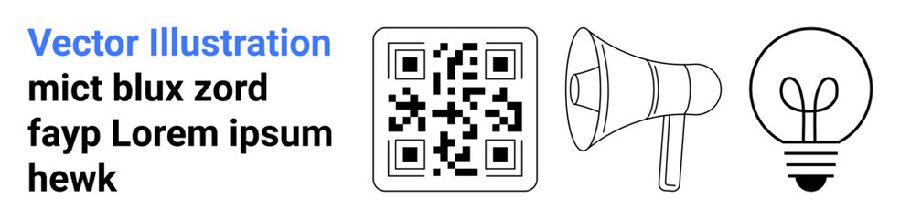 QR code, megaphone, and light bulb emphasizing technology, communication, and ideas. Ideal for marketing, advertising, technology, innovation creativity promotions and simple landing page
