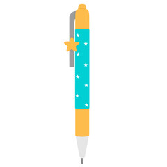 PNG. Cute Cartoon Blue and Yellow Star Design Pen for Education Use on White Background. This illustration is perfect for educational themes, such as school supplies, stationery, or designs for kids.
