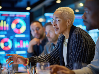 Fototapeta premium African american female leading business meeting with diverse team in modern office