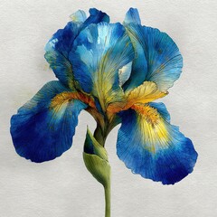 botanical watercolor illustration Artistic blue iris flower illustration on textured background. white background