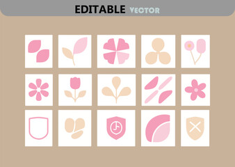 Collection of Pink and Beige Abstract Floral and Geometric Shapes Vector