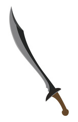 Curved scimitar sword with wooden handle and sharp metal blade isolated vector