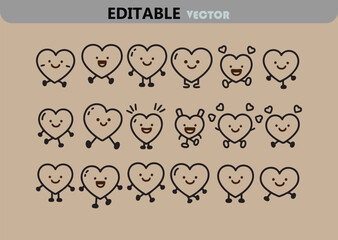 Collection of Cartoon Hearts with Faces and Limbs in Vector Format for Valentine s Day