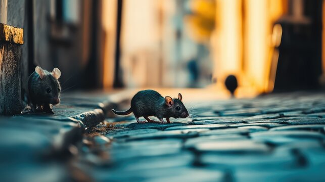 stray rats in a city street