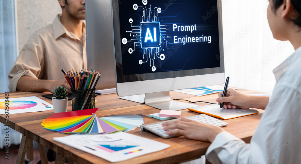 Leinwandbilder Generative AI virtual assistant tools for prompt engineer and user for ease of engage artificial intelligence AI technology help people to work with generative AI functions by prompting the AI brisk