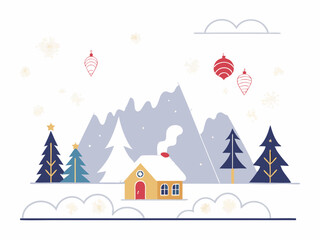 Snowy winter mountain road winding through pine trees, scenic landscape perfect for seasonal and nature-themed designs.