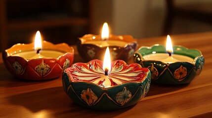 Decorative ceramic candles with intricate designs.