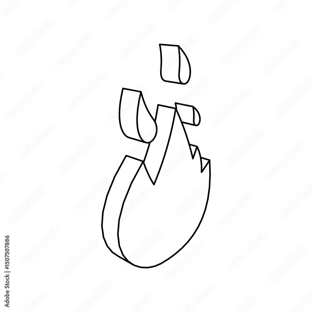 Poster the outline of a large fire symbol is made with black lines. 3d view of the object in perspective. v