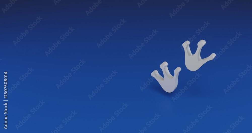 Poster isolated realistic white frog tracks symbol with shadow. located on the right side of the scene. 3d 