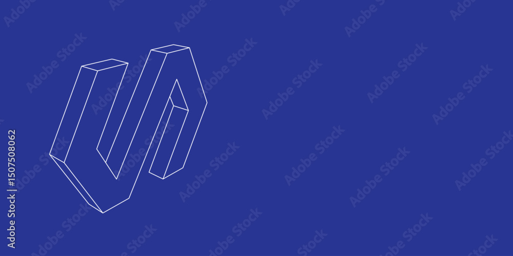 Poster the outline of a large polymer symbol made of white lines on the left. 3d view of the object in pers