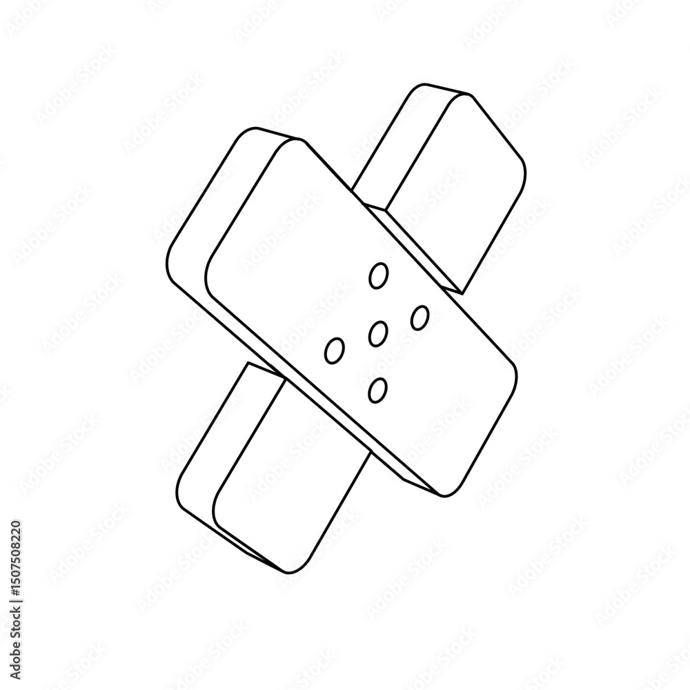 Poster the outline of a large adhesive plaster symbol is made with black lines. 3d view of the object in pe