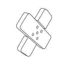 The outline of a large adhesive plaster symbol is made with black lines. 3D view of the object in perspective. Vector illustration on white background