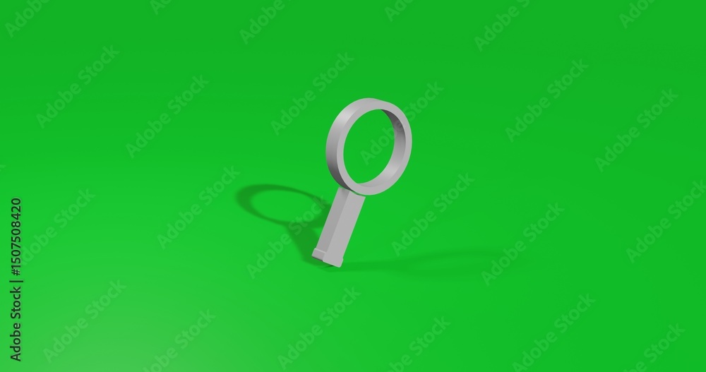 Poster isolated realistic white magnifier symbol front view with shadow. 3d illustration on green chroma ke