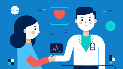 Fototapeta premium Live Vital Signs Monitoring An illustration showing a doctor examining a patient with holographic vital signs heart rate pressure displayed above the patient.