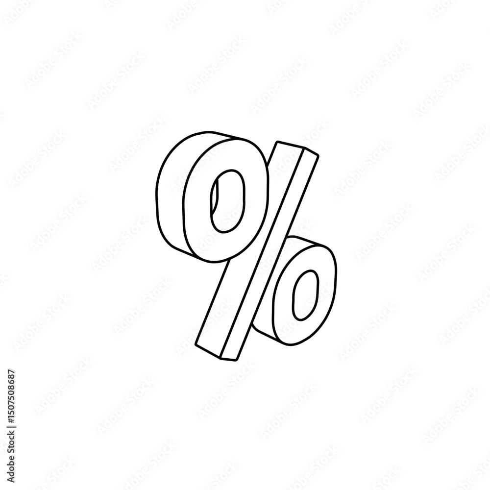 Poster the outline of a large percent symbol is made with black lines. 3d view of the object in perspective