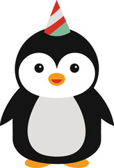 A baby penguin wearing a colorful party hat vector art illustration