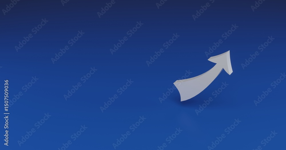 Poster isolated realistic white up arrow with shadow. located on the right side of the scene. 3d illustrati