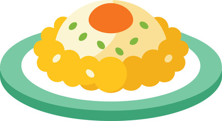 A plate of egg fried rice with peas and carrots vector art illustration