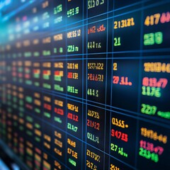 Fototapeta premium Dynamic trading environment stock market terminal activity financial hub digital display modern office bird's eye view investment insights