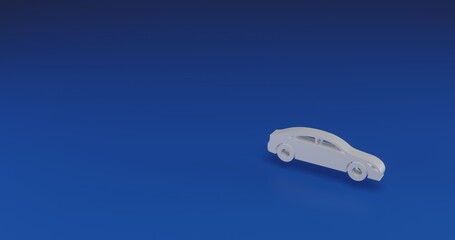 Isolated realistic white car symbol with shadow. Located on the right side of the scene. 3d illustration on transparent background