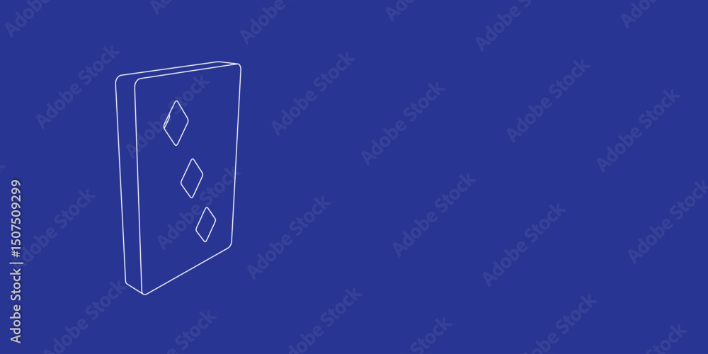 Poster the outline of a large three of diamonds playing card made of white lines on the left. 3d view of th