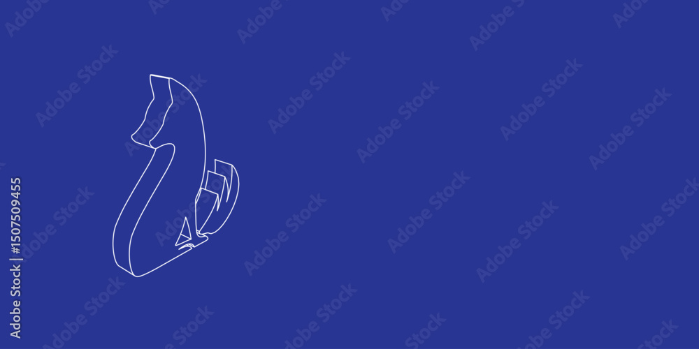 Poster the outline of a large fox symbol made of white lines on the left. 3d view of the object in perspect