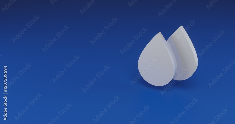 Poster isolated realistic white water drop symbol with shadow. located on the right side of the scene. 3d i