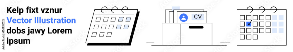 Aufkleber calendars for goal tracking, a document in a submission box, checked task completion mark. ideal for