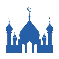 Blue Mosque Silhouette Vector – Islamic Masjid Illustration with Wave Design for Ramadan, Eid Mubarak, and Muslim Celebrations