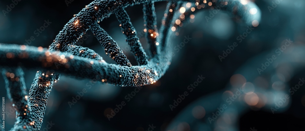 Poster biology concept abstract representation of a dna helix with vibrant colors and a dynamic background.