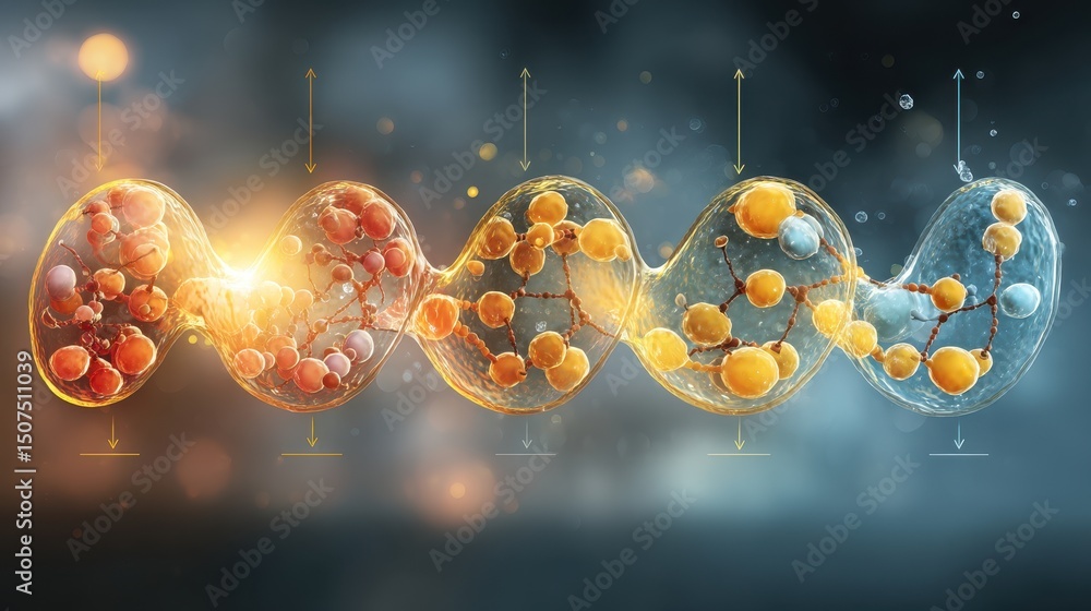 Poster biology concept visual representation of interconnected molecular structures with vibrant colors and