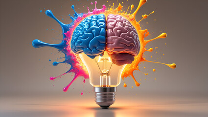 Futuristic Brain Lightbulb Concept Art – Creativity Meets Innovation in Digital Intelligence Design

