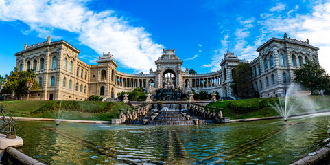 Palais Longchamp and Fountain in Marseille, France. Historic Landmark Panorama