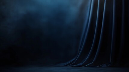 Moody stage with dark blue curtain and spotlight