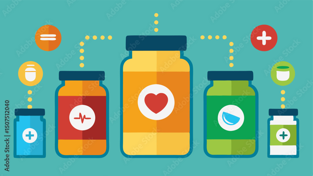 Poster nutrient jar a neatly arranged collection of jars labeled with icons like antioxidants antiinflammat