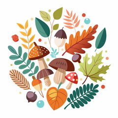 vector illustration of autumn leaves and mushrooms
