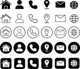 Business card icon set. Web icon set. Contact information icons for business cards. Icons are- home, name, phone, call, location, mail, email, website, address symbol. vector illustration.