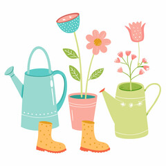 watering can with flowers